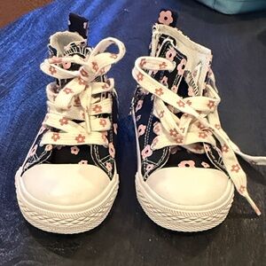 Floral High-Top Kids Shoes - Black and Pink